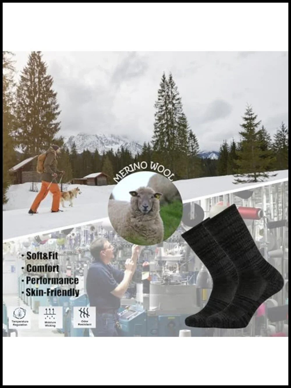 Merino Wool Blend Hiking Crew Socks for Men, Extra-Fine Wool Cushioned, 3 Pack
